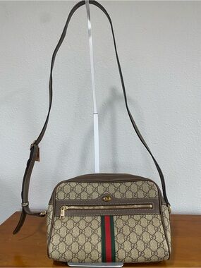 Monogram Crossbody Bag with Green-Red Stripe